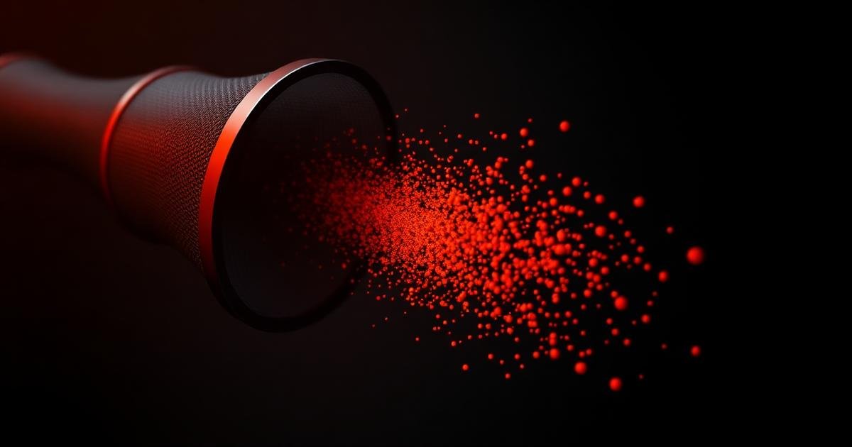 Render 3D de filtro luminoso laranja separando fluxos de dados sobre fundo escuro