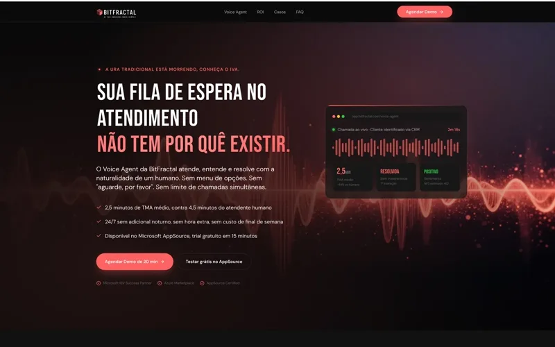 Prévia da página do projeto Bitfractal — Voice Agent, cliente Bitfractal
