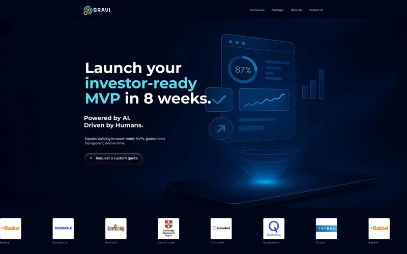 Prévia da página do projeto Bravi — MVP, cliente Bravi
