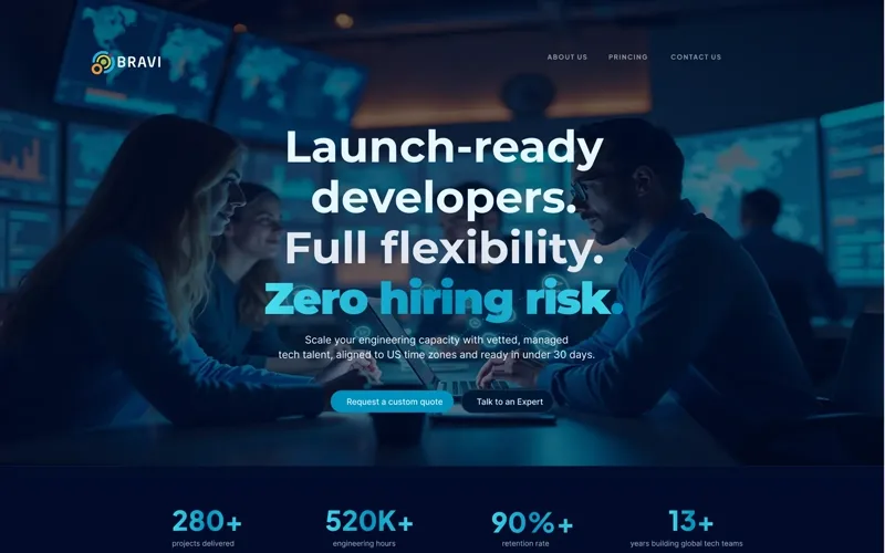Prévia da página do projeto Bravi — Staff Augmentation, cliente Bravi