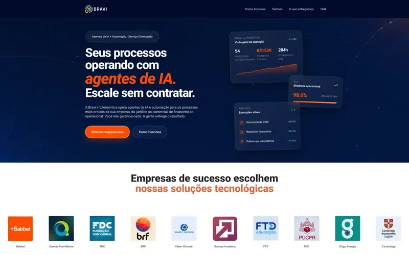 Prévia da página do projeto Bravi — Automation, cliente Bravi