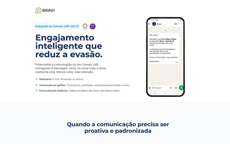 Prévia da página do projeto Bravi — Módulo de Notificações, cliente Bravi