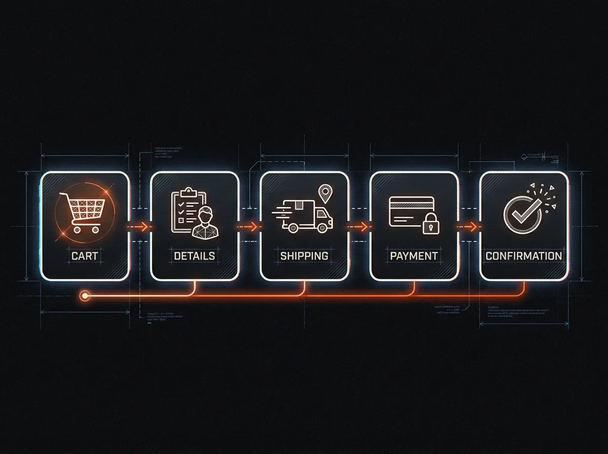 Etapas de um checkout otimizado de e-commerce, do carrinho à confirmação de pedido